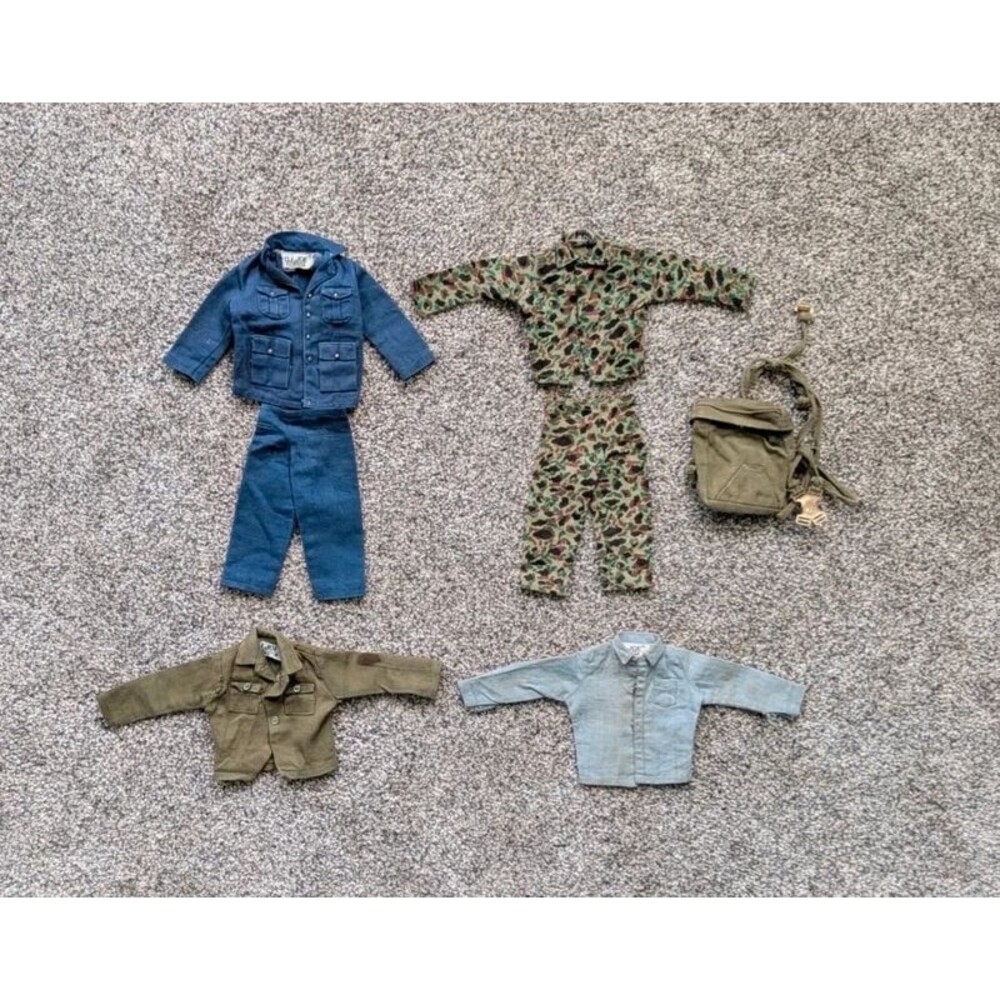 Vintage Hasbro GI Joe 12" Clothing Lot Camo Blue Fatigues Field Bag